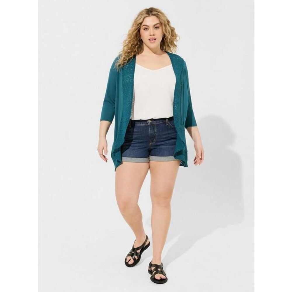 Torrid Super Soft Crochet Trim Cardigan teal color - Picture 2 of 10